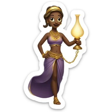 Woman genie with whispy tail from the lamp and golden bracelets and pony tail and no legs sticker