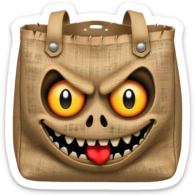 scary bag with frightening face and menacing expression sticker