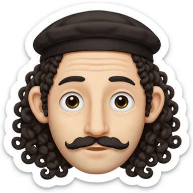 jewish jew man's face, wearing a tiny black kippah and 2 curly long hair strands near the ears, big nose, only face, no body, no mustache sticker