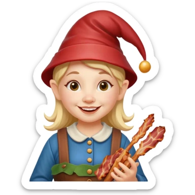 Female Garden gnome holding bacon sticker