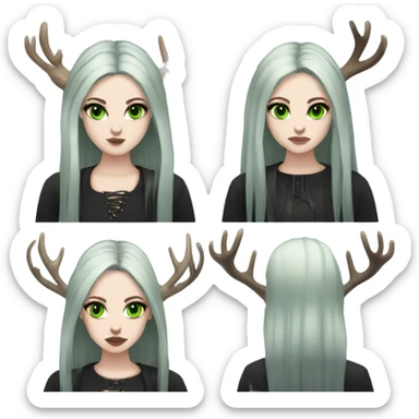 Gothic girl, pale skin, green eyes, dark dread-locks, eyeliner, deer antlers  sticker