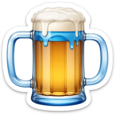 A large clear glass mug with a bright blue liquid inside.  Make the mug thicker and white/clear, not blue. beer stein. Handle is not blue. The walls of the mug are very thick and white sticker