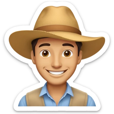 man with a wide-brimmed hat, smiling sticker