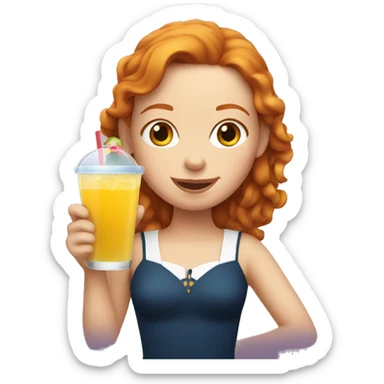 ginger girl on a cruise holding a drink sticker