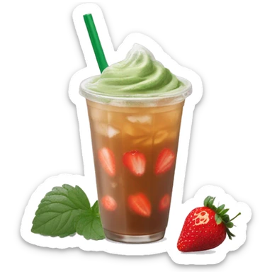Iced tea matcha latte with strawberries on top like Starbucks  sticker