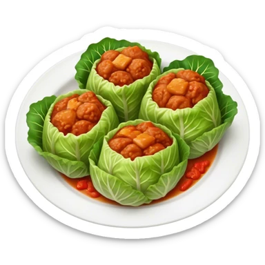 Cinematic Realistic Go≈ÇƒÖbki Dish Emoji, featuring cabbage rolls stuffed with rice and meat rendered with lifelike detail and inviting, homey lighting. sticker