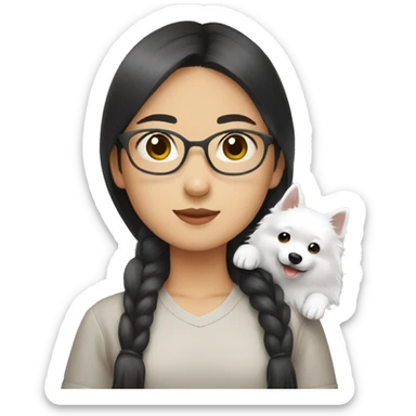 asian girl with Japanese spitz dog sticker