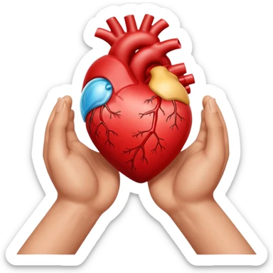 Two hands facing right, cupping a realistic heart sticker