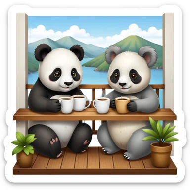 Panda and koala having coffee on little balcony sticker