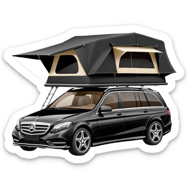 black Mercedes-Benz car with roof tent sticker