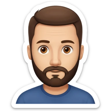 man, short hair, brown eyes, full beard, interested in what he sees sticker
