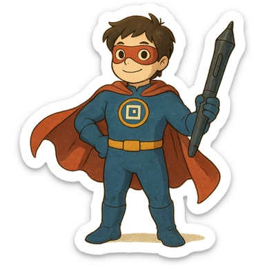 superhero character named Icon with a graphic designer theme sticker