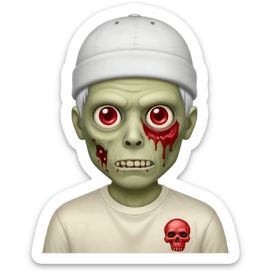 a zombie with the edgar hair cut chrome hearts shirt, one red eye and a nike skully on his head sticker