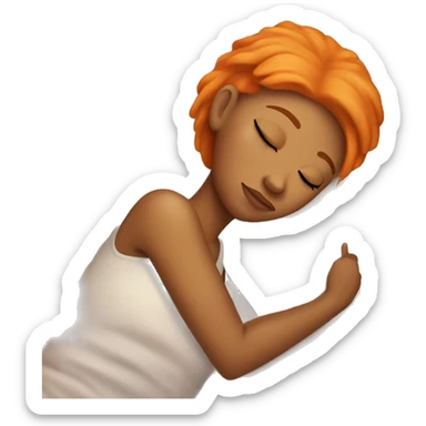 Tan girl with orange hair sleeping on pillow in bed sticker