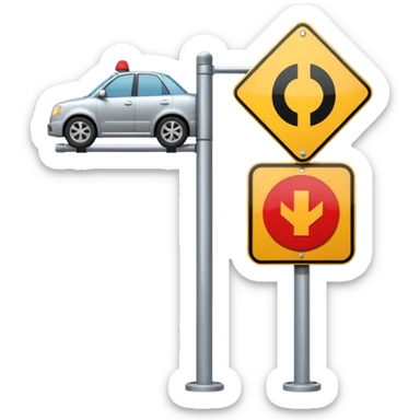 A 3D cartoon street sign showing a towing symbol, on a metal pole, clean background, Memoji-style rendering. sticker