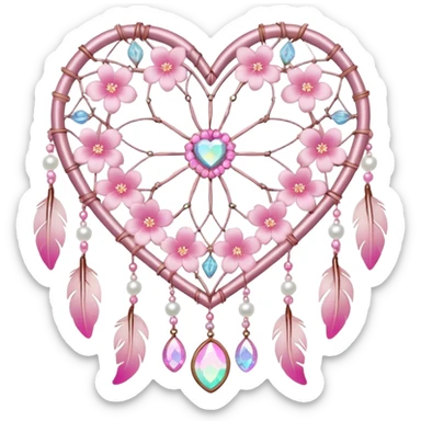 Pink iridescent Sakura flower heart Cœur pastel suncatchers gemstones beadspearls crystals dreamcatcher sticker
