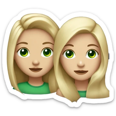 2 girls, one blonde with bright green eyes and the other with long brunette hair and dark green eyes sticker