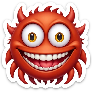 Creature comes out of the eye of a another creature who has red skin and a wide smile with long teeth sticker