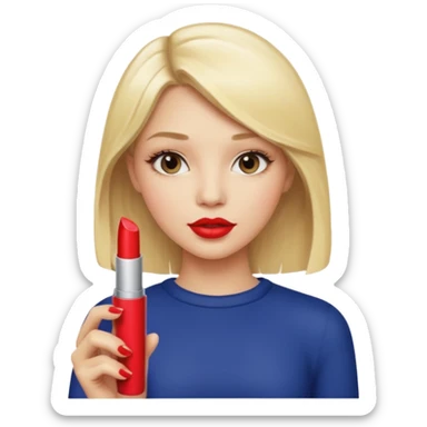 a girl with blonde hair is holding lipstick on her hand sticker