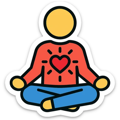 Person is meditating and his heart is glowing and shining sticker