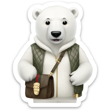 Polar bear wearing Gucci purse sticker
