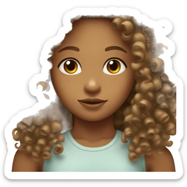 Curly haired girl with almond eyes and tan skin sticker