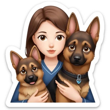 a brown long hair beautiful hong kong pale skin girl holding a German Shepherd sticker