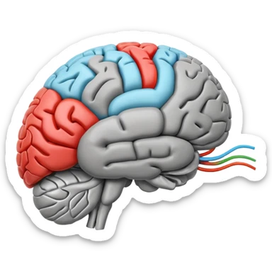 emoji icon of side view of an anatomically correct human brain with details of the brain structure and in detailed 3d rendring, colored to highlight different sections sticker