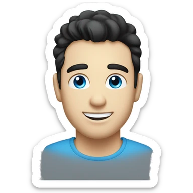 Man, blue eyes, black hair, bright blue eyes, white skin, caucasian, smiling, happy sticker