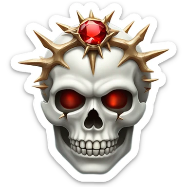 A skull with thorns and a glowing red gemstone sticker