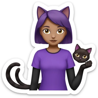 Cartoon female Anthro phobic black cat with brown short hair with purple shirt sticker