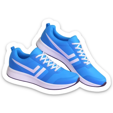 pair of blue running shoes emoji, cartoonish 3D emoji style, white soles, angled view sticker