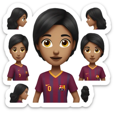 Girl with a black hair plays football in Barcelona team sticker