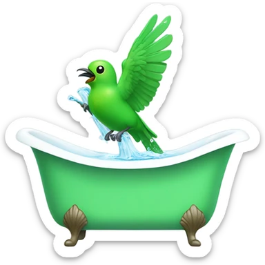 Green bird taking a bath in a white bathtub sticker