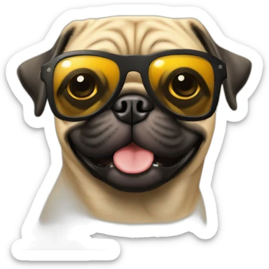 Pug in a beach smiling with sun glasses  sticker