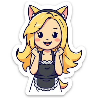  blonde catgirl woman long hair freckles giggling lace apron bikini sticker
