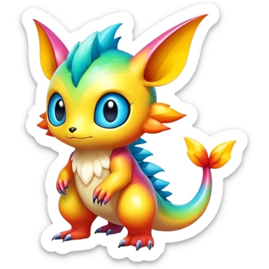 Exotic shiny rare multi-colored epic cute Fakémon-creature, full body, with random markings sticker
