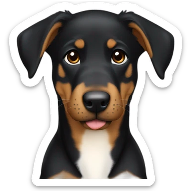 Medium Beauceron puppy with white chest and chin, brown paws and cheeks, black muzzle sticker