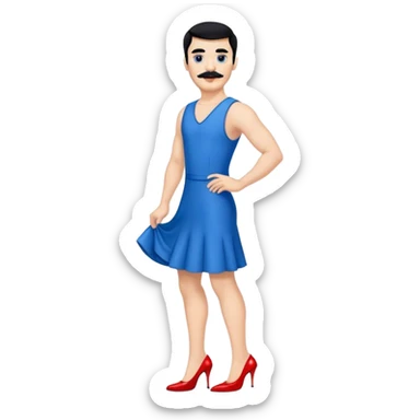 Man in a blue dress and red high heels with black hair and black mustache  sticker