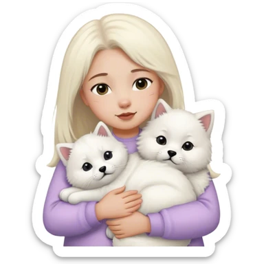Samoyed and black British cat hug children in pastel clothes sticker