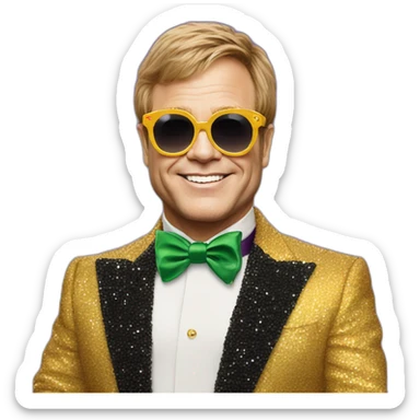 elton john in oversized sunglasses for mardi gras sticker