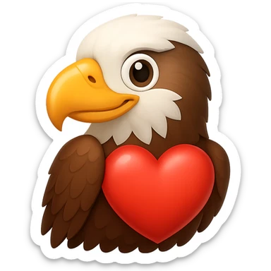 Make the eagle look friendlier while keeping the red heart, preserving the emoji style look. Remove the background. sticker