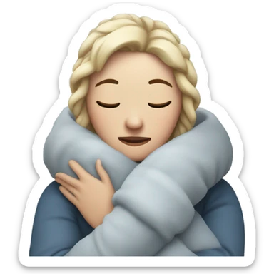 white women who is very cold hugging herself to warm,  sticker