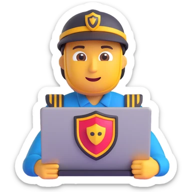 security engineer emoji, professional, with a laptop and a shield, confident expression sticker