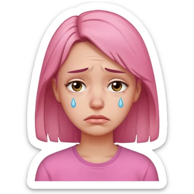 sad 30 year old woman pink shirt sticker
