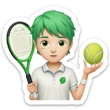 kid, green haired, white clothes, tennis player sticker