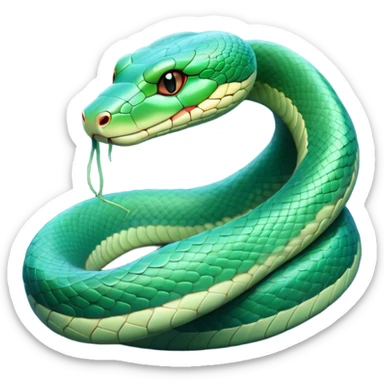 Cinematic Noble Chinese Water Snake Portrait Emoji, Poised and graceful, with a slender, sinuous build and a sleek, iridescent coat of muted greens and blues, deep-set soulful eyes, Simplified yet sharp and sophisticated features, highly detailed, glowing with a soft, dignified aquatic glow, high shine, intelligent and fluid, stylized with an air of waterborne elegance, focused and attentive, soft glowing outline, capturing the essence of a watchful and confident water snake that feels as though it could glide out of the screen with effortless authority! sticker