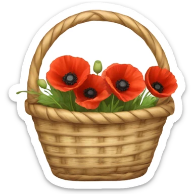 Rattan basket of red poppies sticker