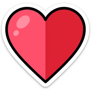 Add more shadows to the cute heart. Change the gradient to a single color (pink or red) with sharp transitions from light to dark inside the heart, not smooth. Keep the vector style with clean outlines and transparent background. sticker