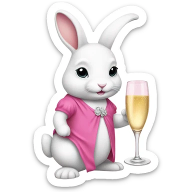 white bunny wearing a pink dress drinking champagne  sticker
